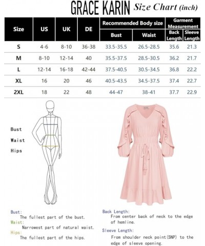 Womens Ruffle Flowy Swing Short Dress V Neck Long Sleeve Tie Waist Dresses Light Pink $28.79 Dresses