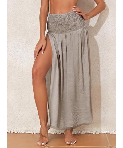 Women's Swimsuit Cover Up High Slit Sarong 2024 High Waisted Maxi Beach Skirt Bathing Suit Bottom Swim Coverup Apricot Khaki ...