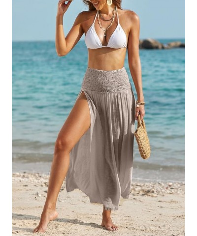 Women's Swimsuit Cover Up High Slit Sarong 2024 High Waisted Maxi Beach Skirt Bathing Suit Bottom Swim Coverup Apricot Khaki ...