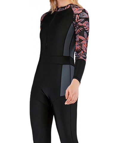 Women's Full Body Swimsuit Rash Guard One Piece Long Sleeve Long Leg Swimwear with UV Sun Protection Orange-flower $19.74 Swi...