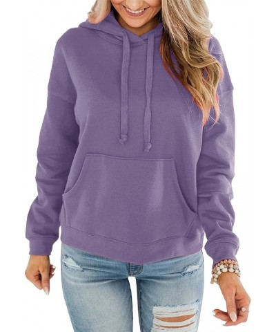 Women's Casual Hoodies Long Sleeve Solid Lightweight Pullover Tops Loose Sweatshirt with Pocket Light Purple $18.22 Hoodies &...