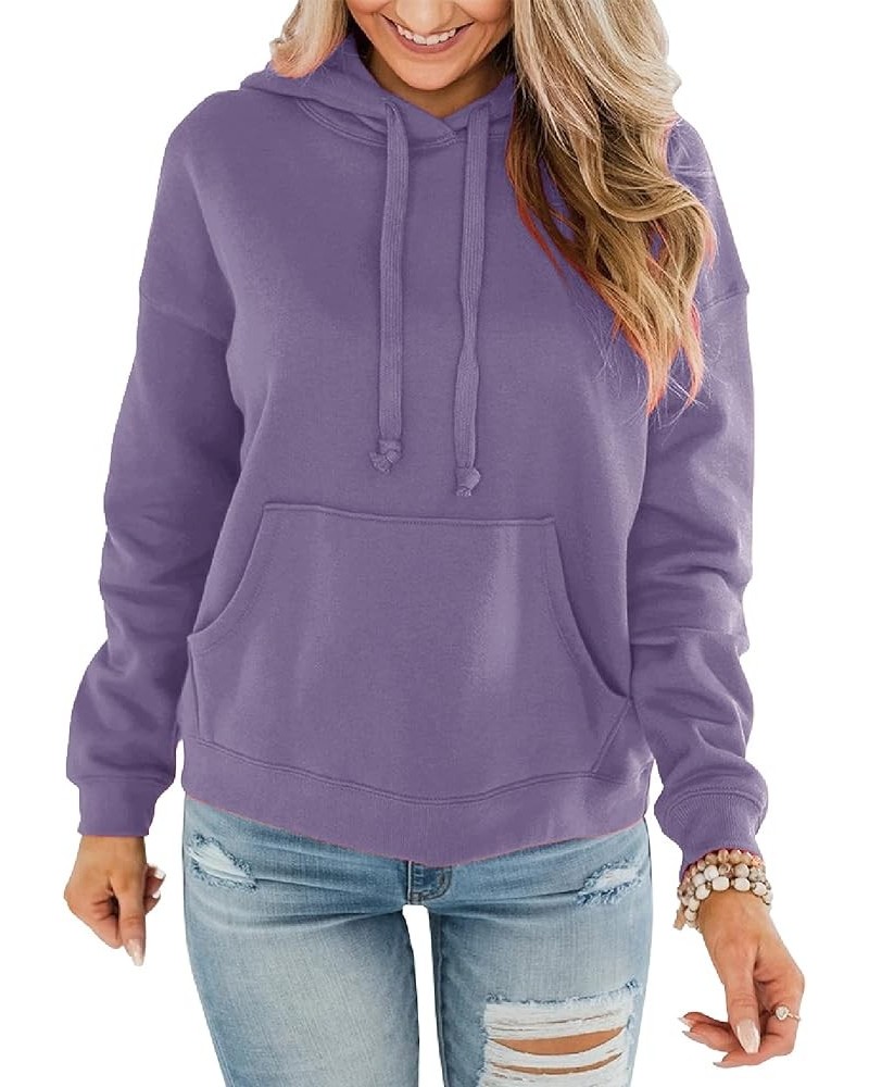 Women's Casual Hoodies Long Sleeve Solid Lightweight Pullover Tops Loose Sweatshirt with Pocket Light Purple $18.22 Hoodies &...