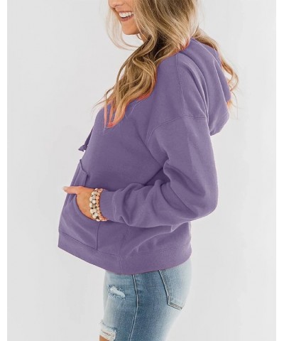 Women's Casual Hoodies Long Sleeve Solid Lightweight Pullover Tops Loose Sweatshirt with Pocket Light Purple $18.22 Hoodies &...