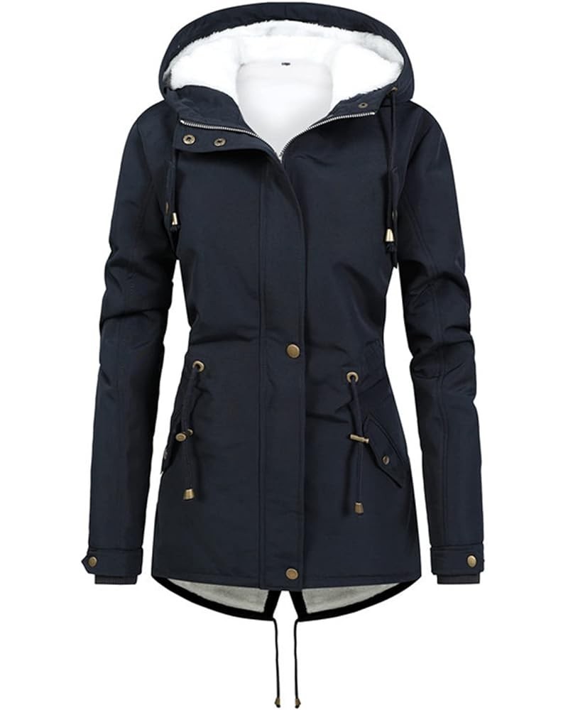 Womens Winter Coats Trendy Plus Size Fleece Sherpa Lined Parkas Jacket Thicken Windproof Outerwear With Fur Hood 16-navy $11....