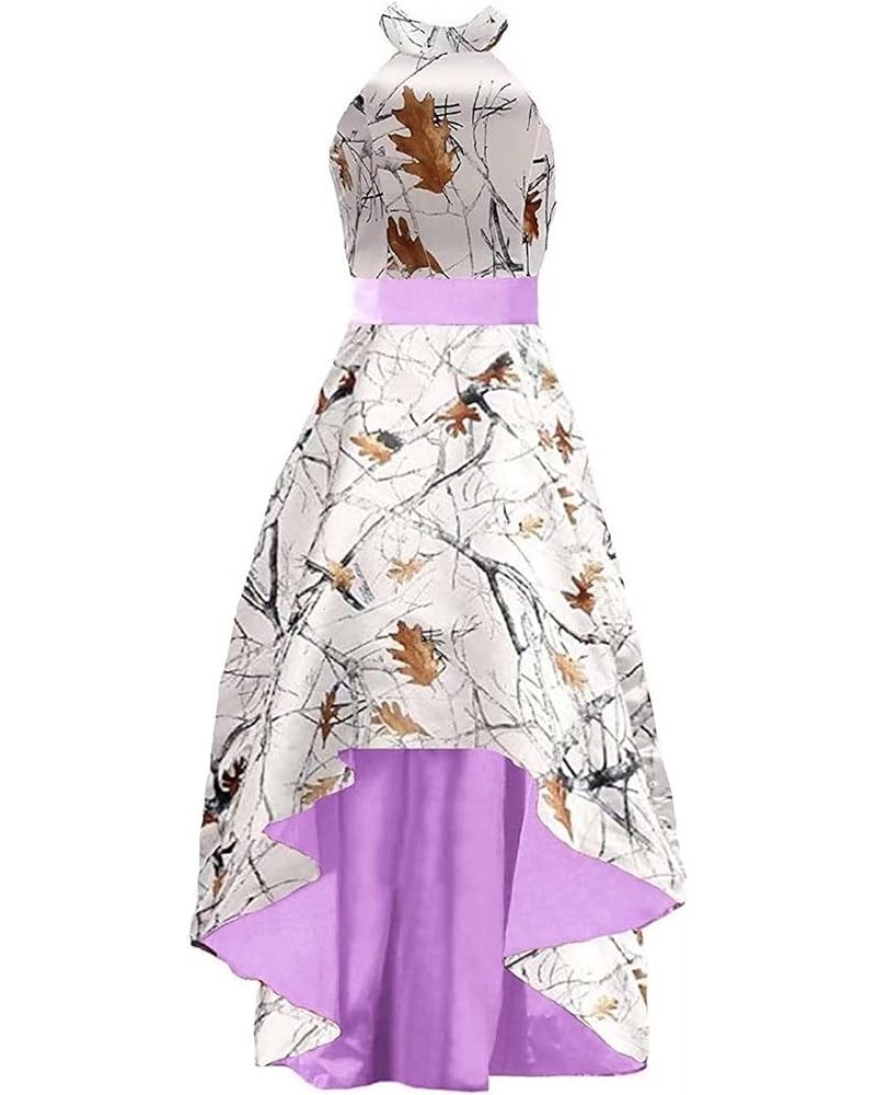 Halter High Low Camo Bridesmaid Dress for Wedding Guest Formal Prom Dress Wedding Party Gown Lilac-white Camo $31.08 Dresses