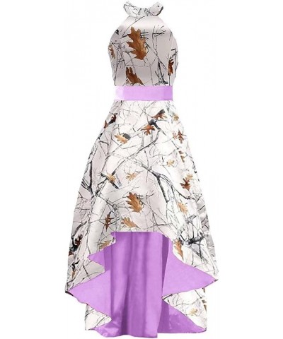 Halter High Low Camo Bridesmaid Dress for Wedding Guest Formal Prom Dress Wedding Party Gown Lilac-white Camo $31.08 Dresses