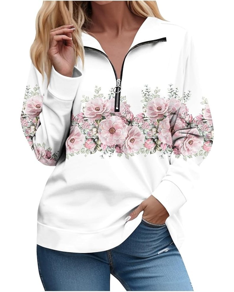 Half Zip Pullover Women Vinyage Print Lapel Long Sleeve Plus Size Sweatshirt Fall Activewear Loose Fit Hoodies 1-white $10.70...