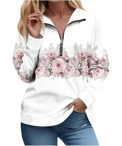 Half Zip Pullover Women Vinyage Print Lapel Long Sleeve Plus Size Sweatshirt Fall Activewear Loose Fit Hoodies 1-white $10.70...