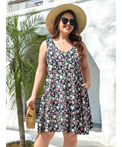 Womens Casual Sundress Plus Size Summer Dresses Sleeveless V Neck Swing Loose Tank Dress Beach Cover up Pockets 4-navy Blue $...