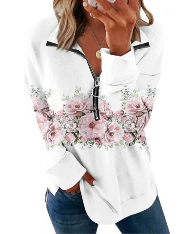 Half Zip Pullover Women Vinyage Print Lapel Long Sleeve Plus Size Sweatshirt Fall Activewear Loose Fit Hoodies 1-white $10.70...