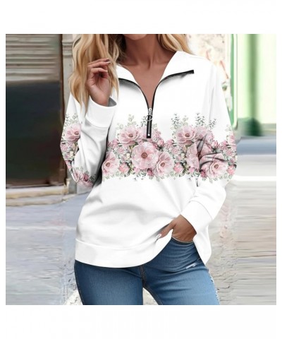 Half Zip Pullover Women Vinyage Print Lapel Long Sleeve Plus Size Sweatshirt Fall Activewear Loose Fit Hoodies 1-white $10.70...