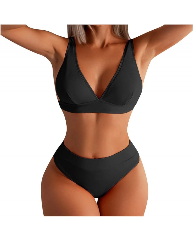 High Waisted Bikini Sets for Women Wrap Bikini Set Push Up 2 Piece Swimsuits Tie-Dye Swimsuit 03-black $9.85 Swimsuits