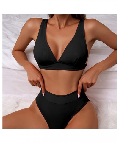 High Waisted Bikini Sets for Women Wrap Bikini Set Push Up 2 Piece Swimsuits Tie-Dye Swimsuit 03-black $9.85 Swimsuits