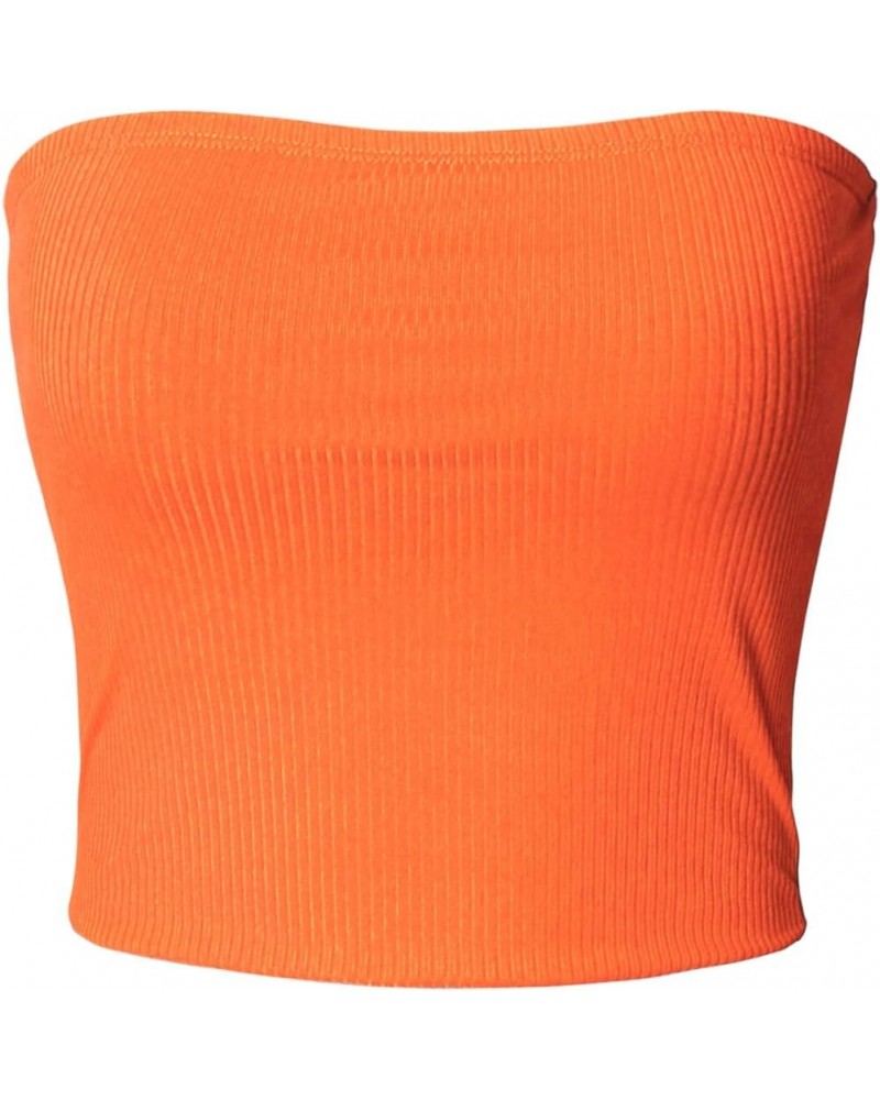 Women's Casual Strapless Basic Sexy Tube Top Neon Orange (Rib-knit) $10.56 Tanks