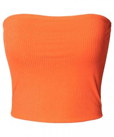 Women's Casual Strapless Basic Sexy Tube Top Neon Orange (Rib-knit) $10.56 Tanks