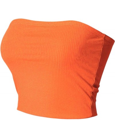 Women's Casual Strapless Basic Sexy Tube Top Neon Orange (Rib-knit) $10.56 Tanks