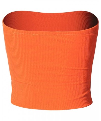 Women's Casual Strapless Basic Sexy Tube Top Neon Orange (Rib-knit) $10.56 Tanks