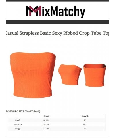 Women's Casual Strapless Basic Sexy Tube Top Neon Orange (Rib-knit) $10.56 Tanks