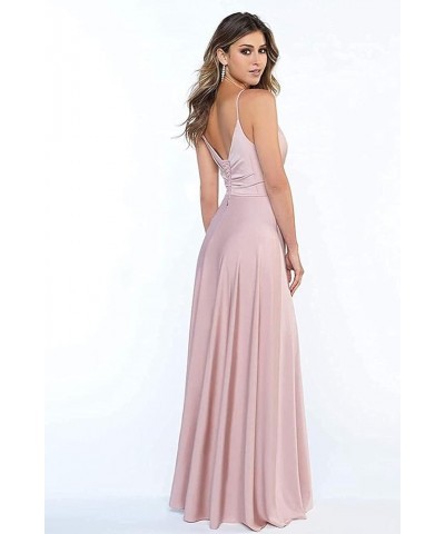 Women's Spaghetti Straps Slit Satin Prom Dresses Long V Neck A-Line Evening Formal Gowns Sky Blue $32.44 Dresses