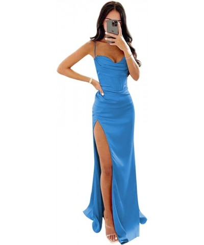 Women's Mermaid Prom Dress with Slit Satin Bridesmaid Dresses Long Corset Evening Formal Party Gown Blue $29.06 Dresses