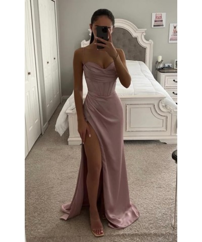 Women's Mermaid Prom Dress with Slit Satin Bridesmaid Dresses Long Corset Evening Formal Party Gown Blue $29.06 Dresses