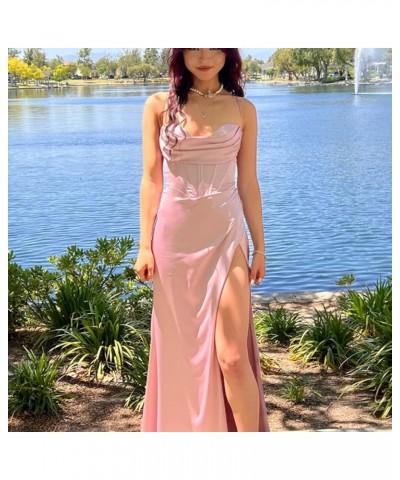 Women's Mermaid Prom Dress with Slit Satin Bridesmaid Dresses Long Corset Evening Formal Party Gown Blue $29.06 Dresses