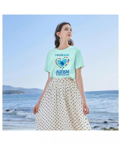 Autism Awareness Shirt Women Blue Ribbon T-Shirt I Wear Blue Tshirt Autism Support Tee Causal Short Sleeve Tee Tops Light Blu...