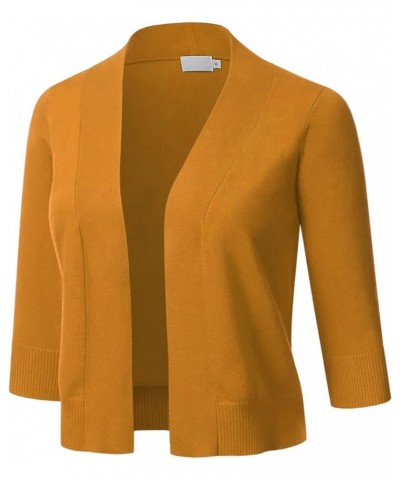 Women's Classic Comfy 3/4 Sleeve Bolero Shrug Open Front Soft Knit Slim Fit Cropped Cardigan Sweater (S-3XL) C001_mustard $18...