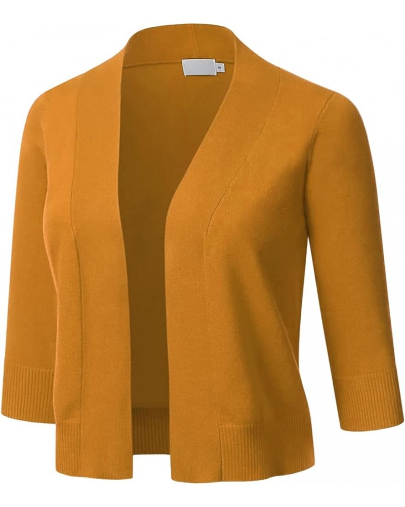 Women's Classic Comfy 3/4 Sleeve Bolero Shrug Open Front Soft Knit Slim Fit Cropped Cardigan Sweater (S-3XL) C001_mustard $18...