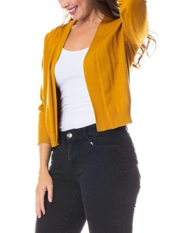 Women's Classic Comfy 3/4 Sleeve Bolero Shrug Open Front Soft Knit Slim Fit Cropped Cardigan Sweater (S-3XL) C001_mustard $18...