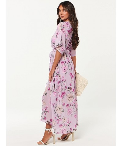 Women’s Summer Loose Kimono Maxi Dress Wrap V Neck 3/4 Sleeve Floral Print Slit Long Dresses Floral Purple $19.00 Dresses