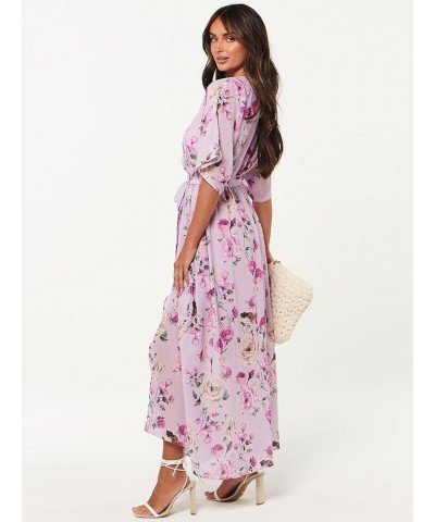 Women’s Summer Loose Kimono Maxi Dress Wrap V Neck 3/4 Sleeve Floral Print Slit Long Dresses Floral Purple $19.00 Dresses