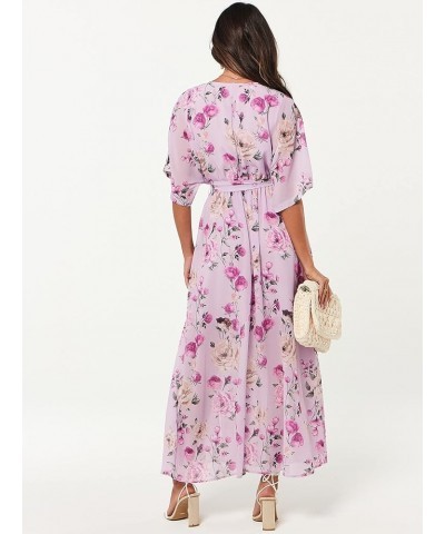 Women’s Summer Loose Kimono Maxi Dress Wrap V Neck 3/4 Sleeve Floral Print Slit Long Dresses Floral Purple $19.00 Dresses