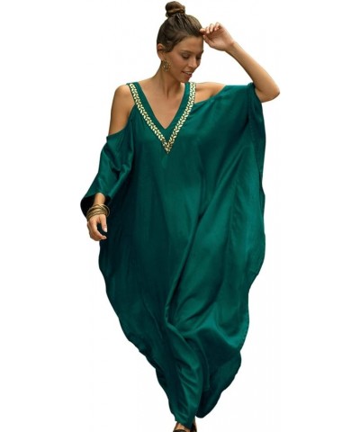 Womens Turkish Caftan Dress Beach Bikini Swimsuit Cover Ups Loose Fit Maxi Dresses G-green $14.84 Swimsuits