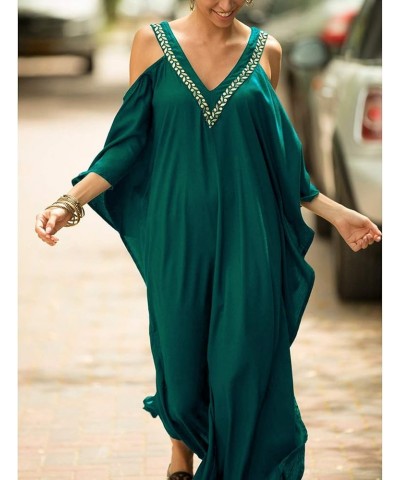 Womens Turkish Caftan Dress Beach Bikini Swimsuit Cover Ups Loose Fit Maxi Dresses G-green $14.84 Swimsuits