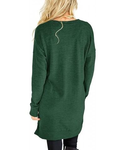 Womens Casual Long Sleeves Solid V-Neck Tunics Shirt Tops with Pockets A2-green $13.74 Tops