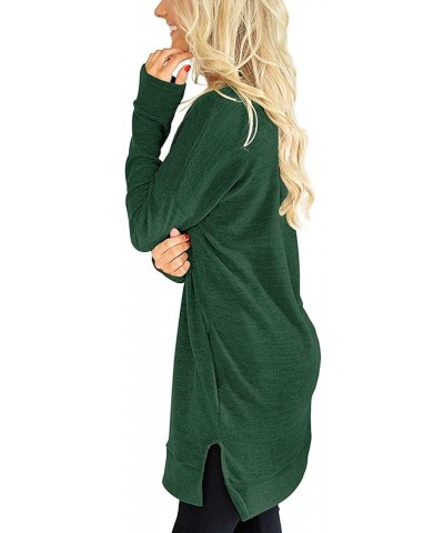 Womens Casual Long Sleeves Solid V-Neck Tunics Shirt Tops with Pockets A2-green $13.74 Tops