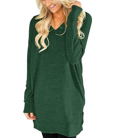 Womens Casual Long Sleeves Solid V-Neck Tunics Shirt Tops with Pockets A2-green $13.74 Tops