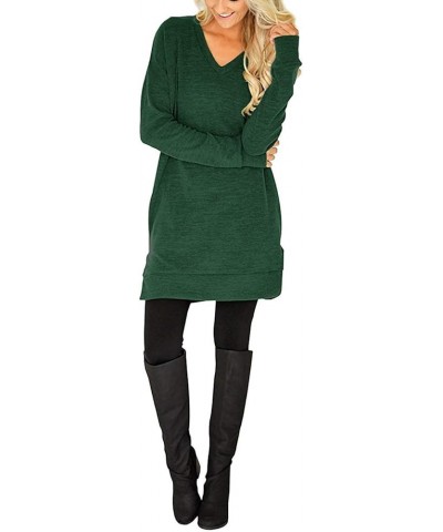 Womens Casual Long Sleeves Solid V-Neck Tunics Shirt Tops with Pockets A2-green $13.74 Tops