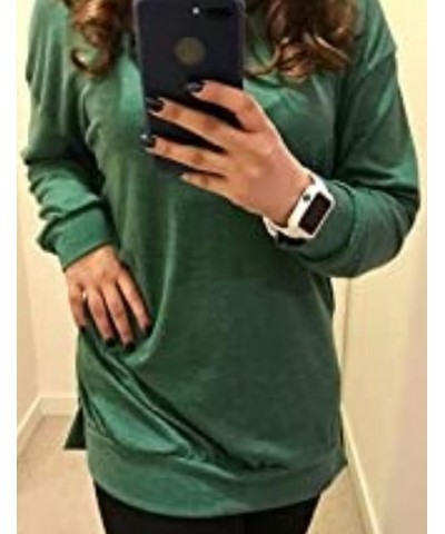 Womens Casual Long Sleeves Solid V-Neck Tunics Shirt Tops with Pockets A2-green $13.74 Tops