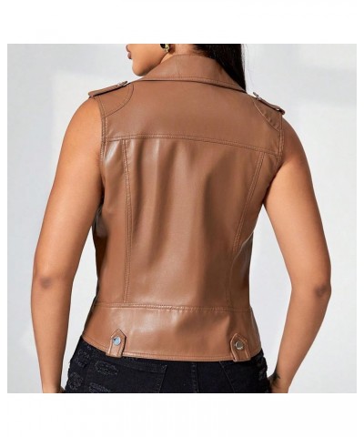 Faux Leather Jacket Sleeveless for Women Motorcycle Jacket Zipper Front Moto Biker Waistcoat Vest Cool Outerwear Yellow $15.5...