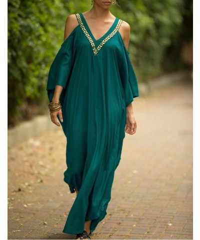 Womens Turkish Caftan Dress Beach Bikini Swimsuit Cover Ups Loose Fit Maxi Dresses G-green $14.84 Swimsuits