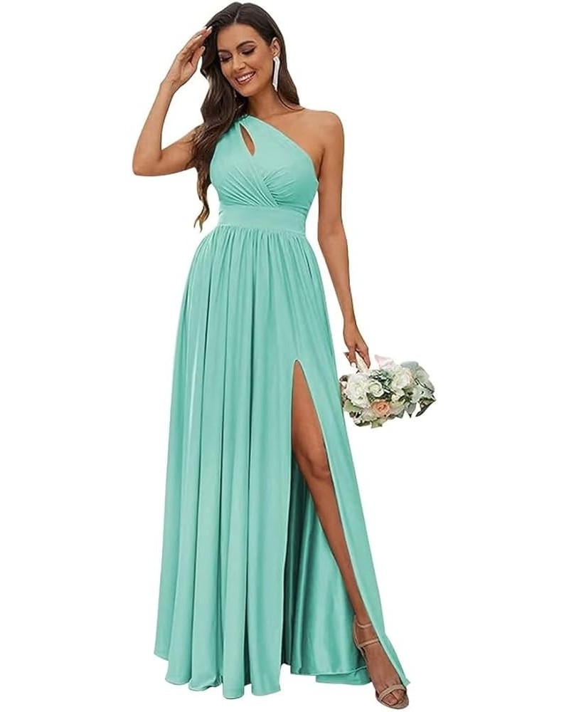 One Shoulder with Hollow Bridesmaid Dresses for Women 2023 Long Chiffon Formal Dresses with High Slit Pockets Turquoise $24.7...