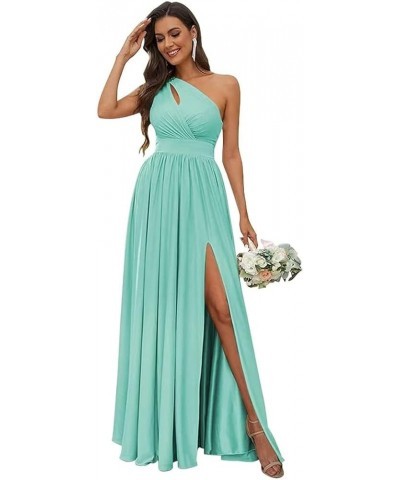 One Shoulder with Hollow Bridesmaid Dresses for Women 2023 Long Chiffon Formal Dresses with High Slit Pockets Turquoise $24.7...