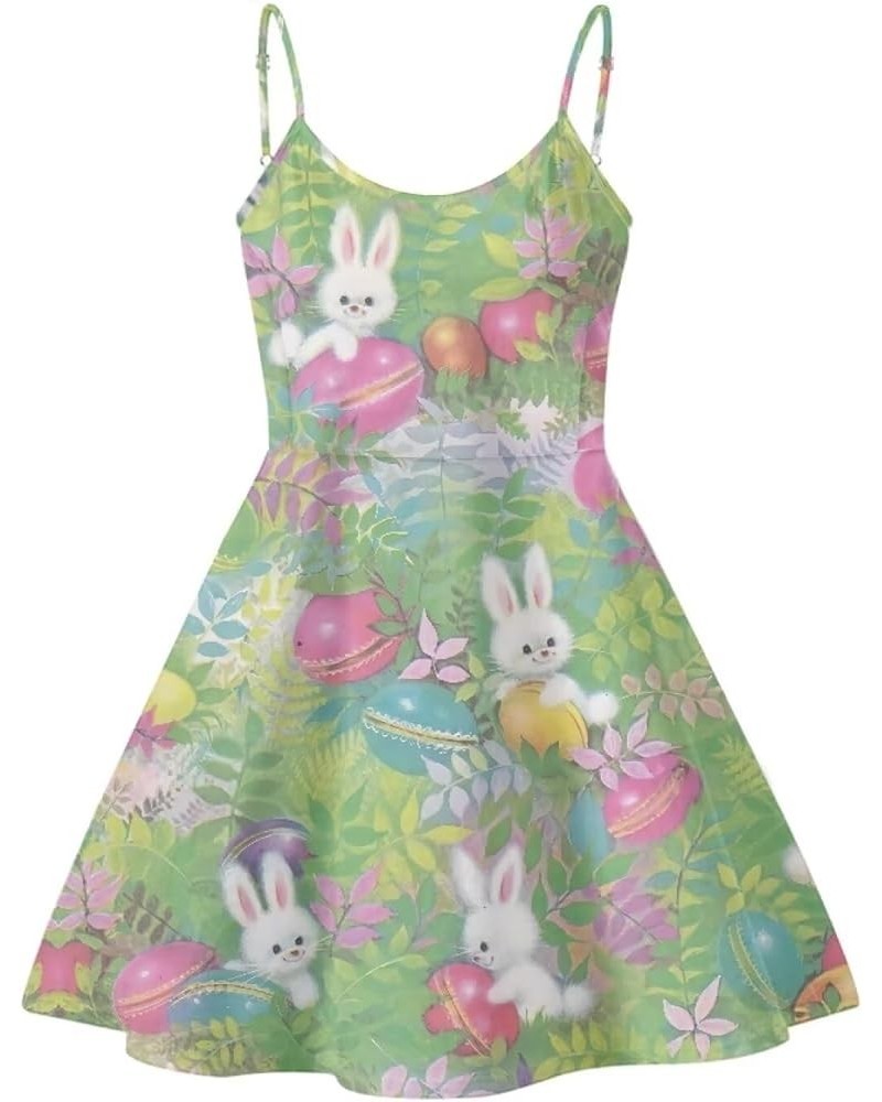 Adjustable Strap Dress for Women Sleeveless Summer Sundresss for Casual Beach Easter Rabbit Meadow $12.74 Swimsuits