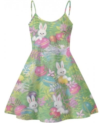 Adjustable Strap Dress for Women Sleeveless Summer Sundresss for Casual Beach Easter Rabbit Meadow $12.74 Swimsuits