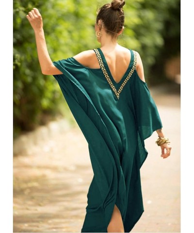 Womens Turkish Caftan Dress Beach Bikini Swimsuit Cover Ups Loose Fit Maxi Dresses G-green $14.84 Swimsuits