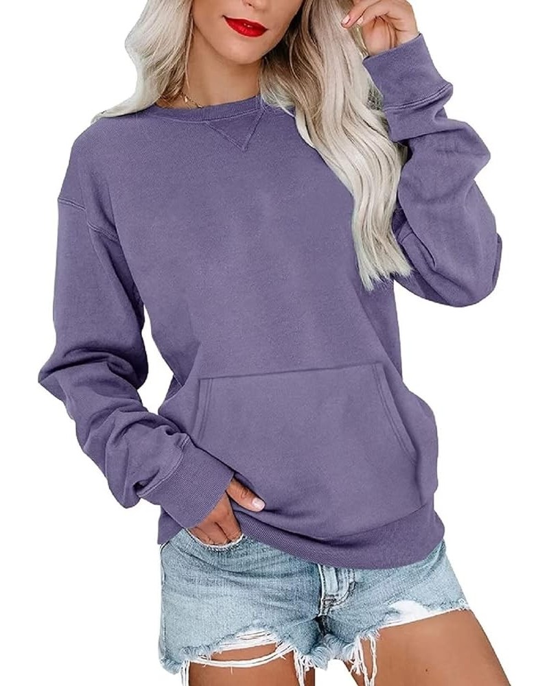 Womens Long Sleeve Sweatshirt Casual Crewneck Cute Pullover Tops Lightweight Sweatshirt with Pocket Purple $16.42 Activewear