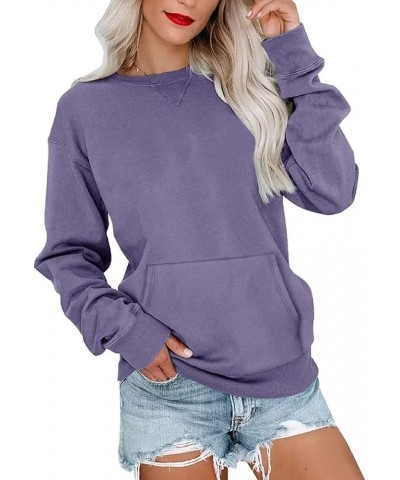 Womens Long Sleeve Sweatshirt Casual Crewneck Cute Pullover Tops Lightweight Sweatshirt with Pocket Purple $16.42 Activewear