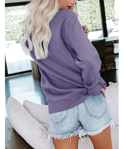 Womens Long Sleeve Sweatshirt Casual Crewneck Cute Pullover Tops Lightweight Sweatshirt with Pocket Purple $16.42 Activewear